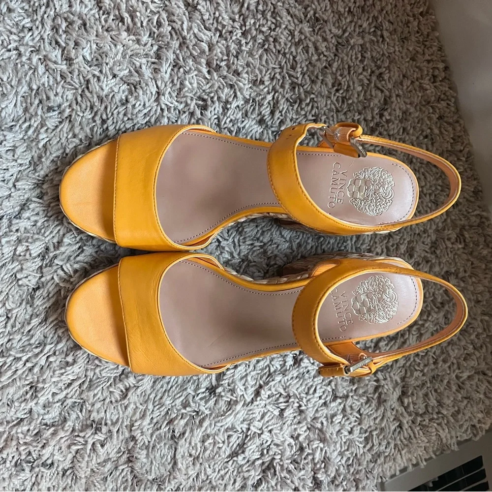 Vince Camuto Ranneli Leather Raffia Block Heel Espadrille Orange . Size 8.5 - Picture 14 of 16